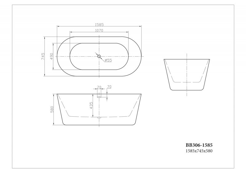 Акриловая ванна BelBagno отдельностоящая, белая 158x74 BB306-1585 — изображение 5
