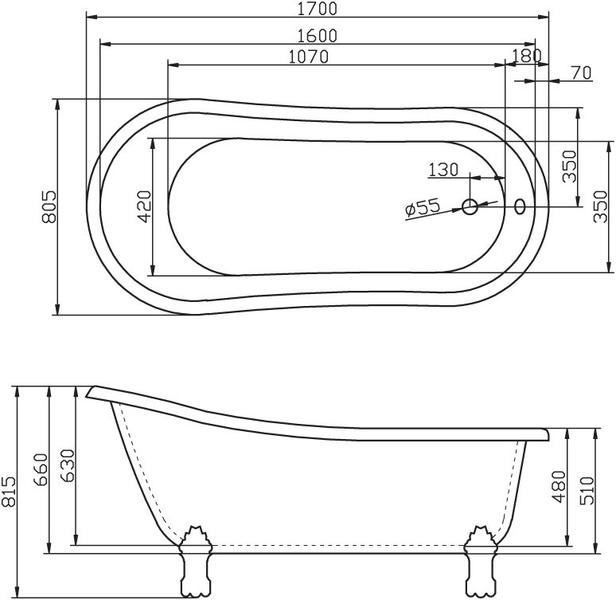 Акриловая ванна BelBagno отдельностоящая, белая 170x80 BB04 — изображение 4