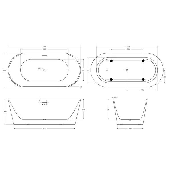 Акриловая ванна BelBagno 170x80 BB416-1700-800 без гидромассажа — изображение 4