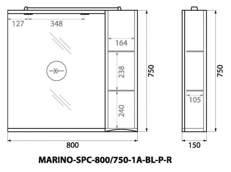 Зеркальный шкаф BelBagno с подсветкой правосторонний 80x75см Bianco Lucido MARINO-SPC-800/750-1A-BL-P-R — изображение 7