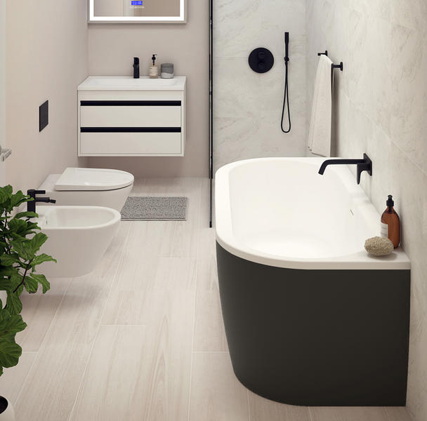 Акриловая ванна Cezares Slim Wall 180x80см чёрный SLIM WALL-180-80-60-NERO-SET — изображение 4