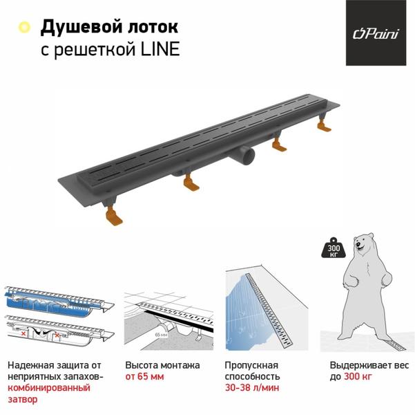 Душевой лоток Paini Line CH750LC 75см чёрный матовый — изображение 4