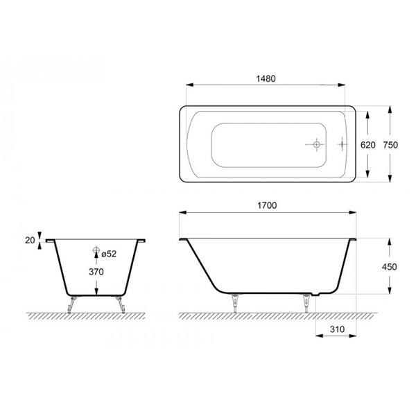 Ванна чугунная Delice Prestige DLR230625R-AS 170х75 с отверстиями под ручки и антискользящим покрытием — изображение 2