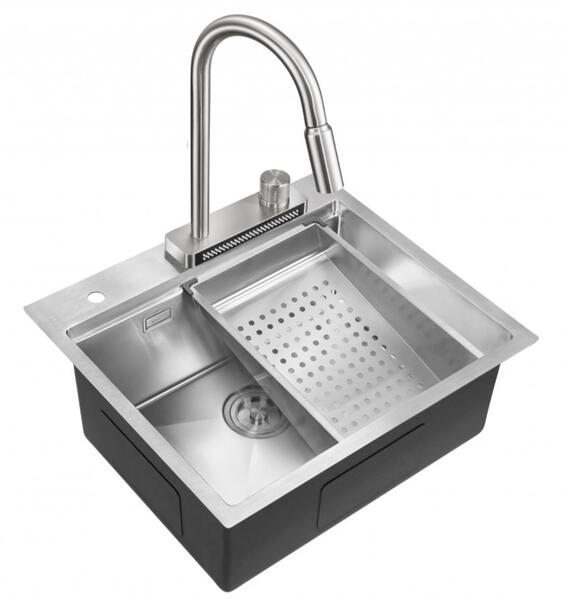 Мойка для кухни Milacio Denia 57 Steel MC.77400 в комплекте со смесителем и коландером нержавеющая сталь