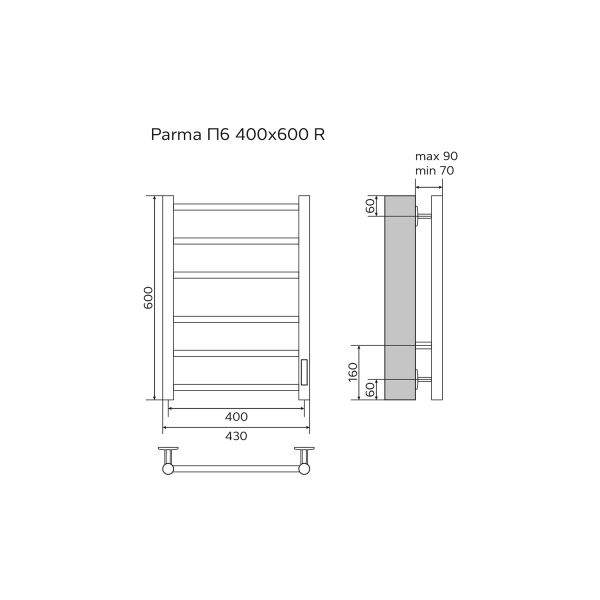 Azario Полотенцесушитель электрический PARMA AZ10846W 400/600 6 секций, тен справа, белый — изображение 5