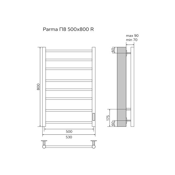 Azario Полотенцесушитель электрический PARMA AZ10858 500/800 8 секций, диммер справа, хром — изображение 5