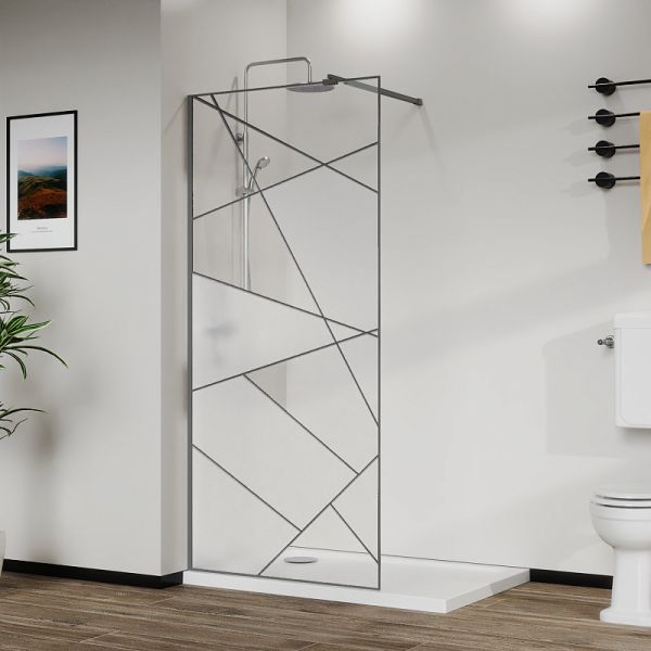 Azario Душевая перегородка Walk-in AZ-271-100-MGR-CGP 100 см профиль графит матовый стекло с узором — изображение 2
