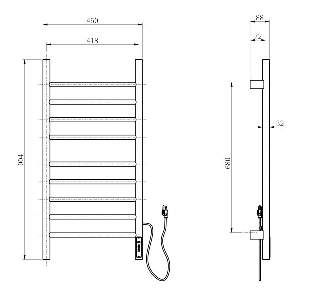 WONZON & WOGHAND Полотенцесушитель электрический Bonn WW-AL409-BR 45x90 см брашированный никель — изображение 3