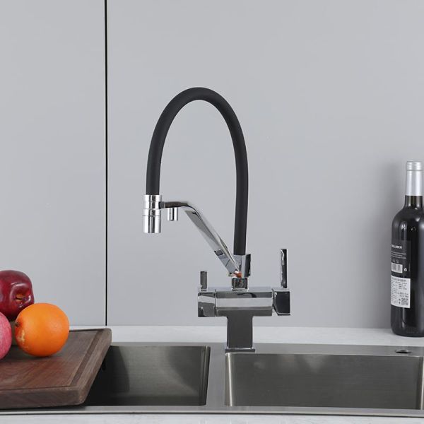 Gappo Смеситель для кухни G4395-60 с подключением фильтра питьевой воды и гибким изливом хром/чёрный — изображение 7