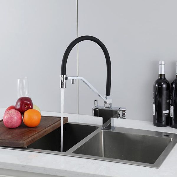 Gappo Смеситель для кухни G4395-60 с подключением фильтра питьевой воды и гибким изливом хром/чёрный — изображение 8
