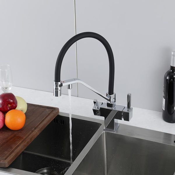 Gappo Смеситель для кухни G4395-60 с подключением фильтра питьевой воды и гибким изливом хром/чёрный — изображение 9