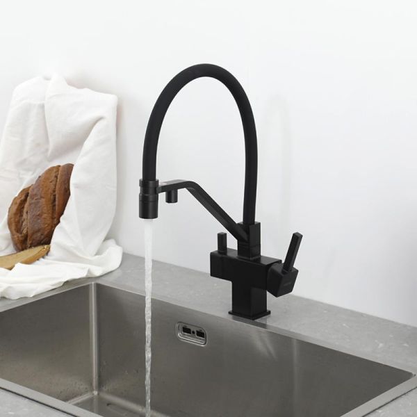 Gappo Смеситель для кухни G4395-66 с подключением фильтра питьевой воды и гибким изливом чёрный — изображение 4