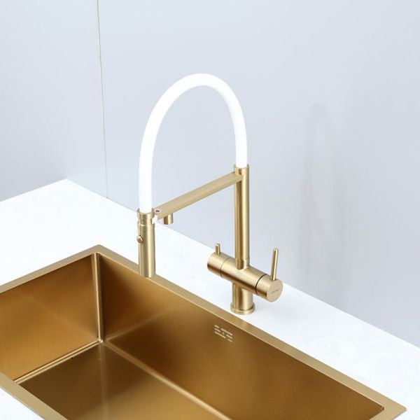 Gappo Смеситель для кухни G4397-83 с подключением фильтра питьевой воды и гибким изливом золото/белый — изображение 3