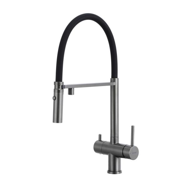 Gappo Смеситель для кухни G4397-89 с подключением фильтра питьевой воды и гибким изливом оружейная сталь/чёрный