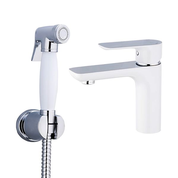Gappo Смеситель для раковины с гигиеническим душем G1048-1 белый/хром